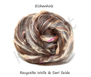 Receycelte Wolle & Sari Seide, Eichenholz - Braun Beige