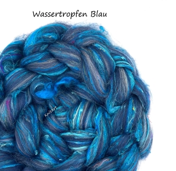 Wolle & Sari Seide receycelt, Wassertropfen Blau