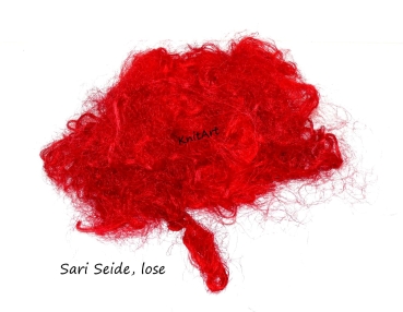 Lose Sari Seide Rot - Einkardieren, direkt Spinnen, Filzen etc., siehe Fotos