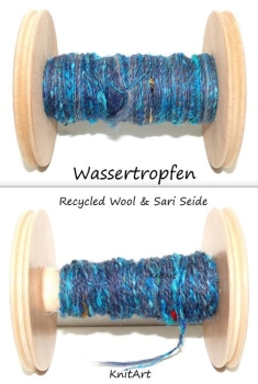 Wolle & Sari Seide receycelt, Wassertropfen Blau