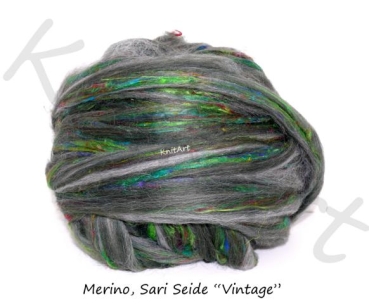 NEU Recycelte Merino Wolle & Sari Seide, Vintage Grün