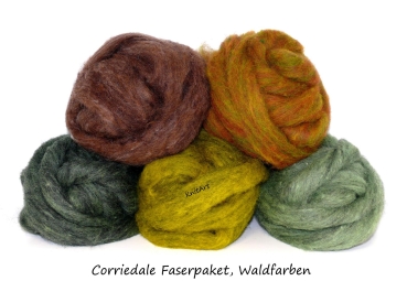 300g Faserpaket Corriedale Kardenband, Waldfarben