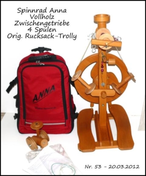 Reise Spinnrad Anna mit Zubehör & Orig. Rucksack-Trolley