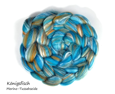 NEU Königsfisch, Merino - Tussahseide, Türkis