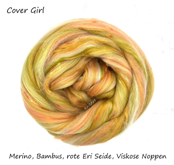 Merino Bambus Eri Seide, Viskose - COVER GIRL - Lachs - Gelb - Grün