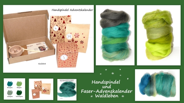 Adventskalender Wald & Wiese plus Handspindel - fluffig kardiert