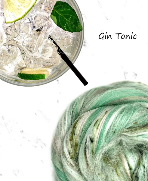 Merino Tweed Tussahseide, Gin Tonic - Grün Weiss