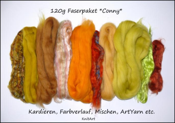 Faserpaket "Conny" Antik Gelb Herbst, Farbverlauf Kardieren Mischen ArtYarn etc.
