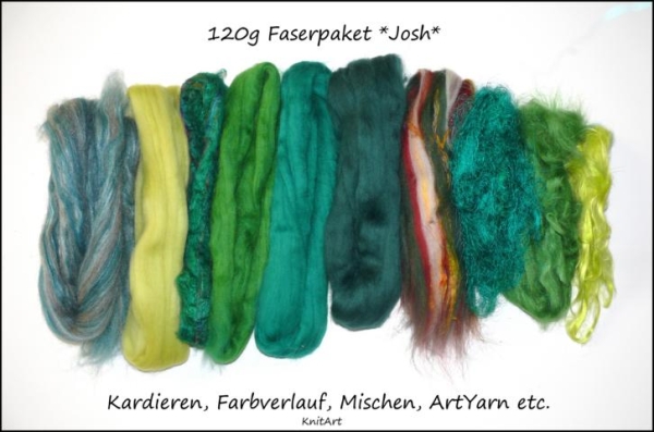 Faserpaket " Josh Grün " FARBVERLAUF Kardieren MISCHEN ArtYarn etc.