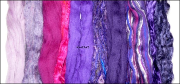 Faserpaket " Lila Purple " FARBVERLAUF Kardieren MISCHEN ArtYarn etc. 