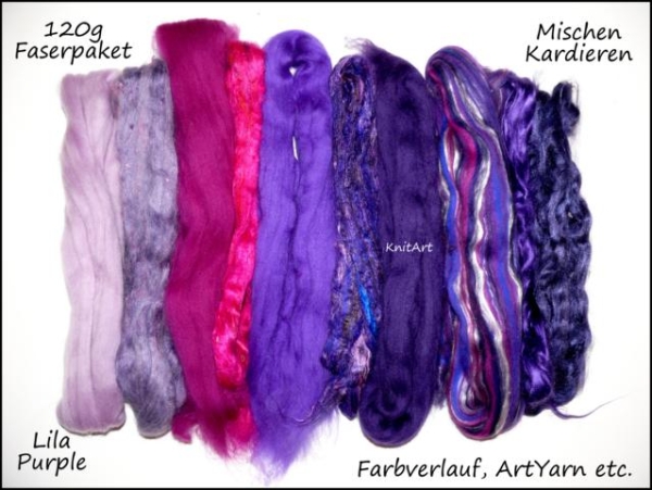 Faserpaket " Lila Purple " FARBVERLAUF Kardieren MISCHEN ArtYarn etc. 