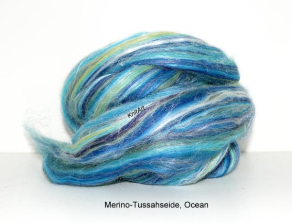 Merino Tussahseide, Ocean - Blau Grün