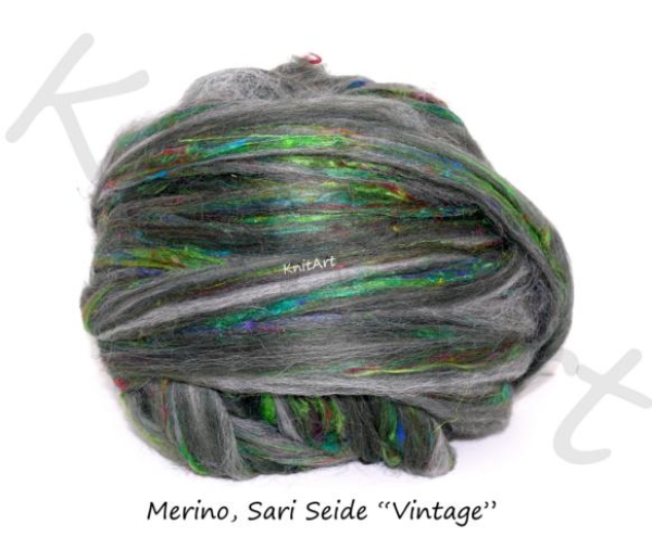 NEU Recycelte Merino Wolle & Sari Seide, Vintage Grün