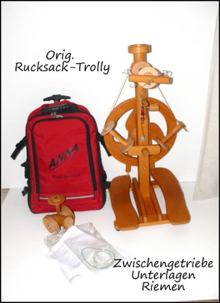 Reise Spinnrad Anna mit Zubehör & Orig. Rucksack-Trolley