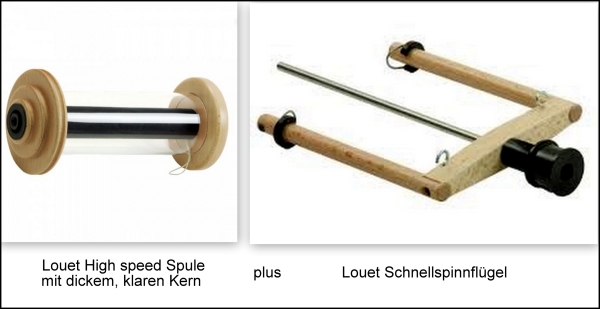 Louet IrT High speed Flyer / SCHNELLSPINNFLÜGEL + Lace Schnellspinnspule mit dickem Kern IrT